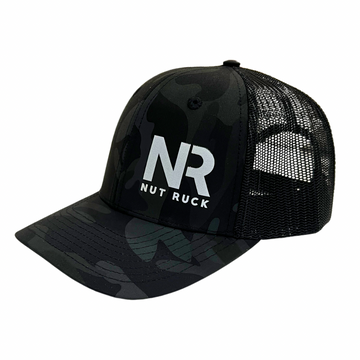 Nut Ruck urban operator black camouflage hat with white NR nut ruck logo